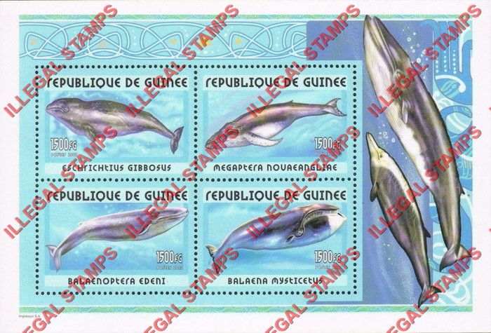 Guinea Republic 2002 Whales Illegal Stamp Souvenir Sheet of 4