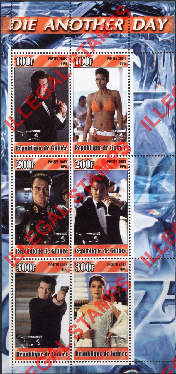 Guinea Republic 2003 James Bond Die Another Day Illegal Stamp Souvenir Sheet of 6 (Sheet 3)