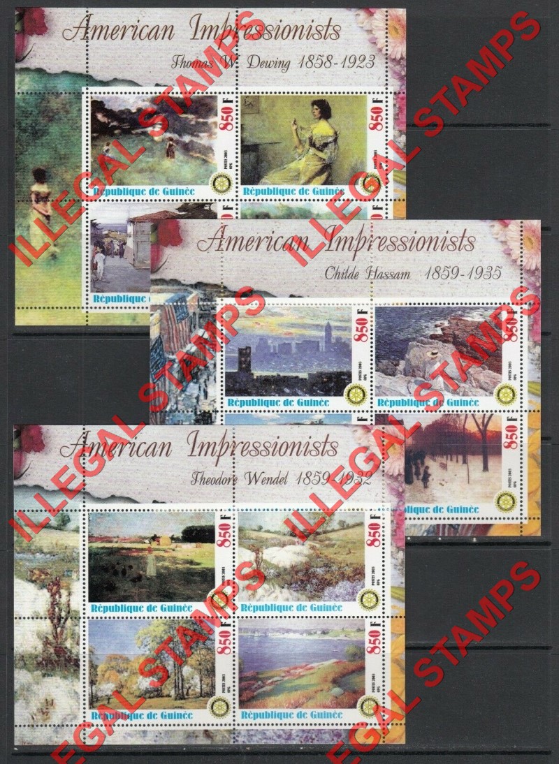 Guinea Republic 2003 Paintings by American Impressionists Illegal Stamp Souvenir Sheets of 4 (Part 2)