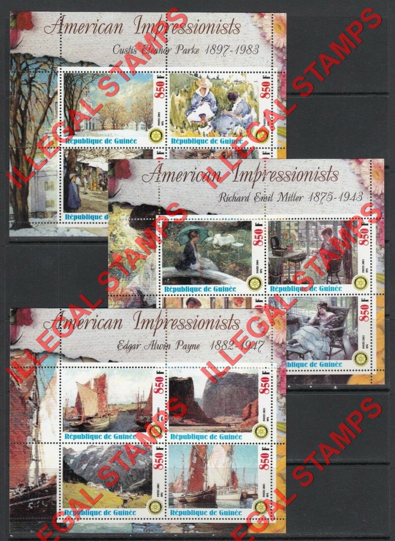 Guinea Republic 2003 Paintings by American Impressionists Illegal Stamp Souvenir Sheets of 4 (Part 3)