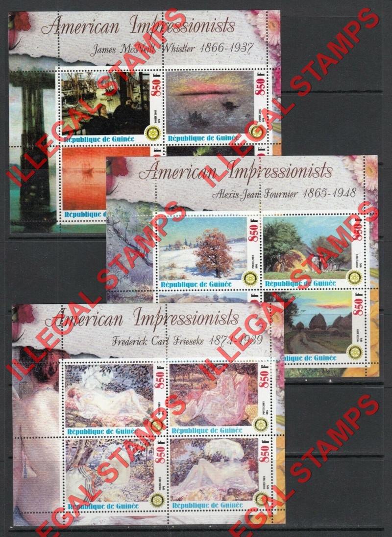 Guinea Republic 2003 Paintings by American Impressionists Illegal Stamp Souvenir Sheets of 4 (Part 5)