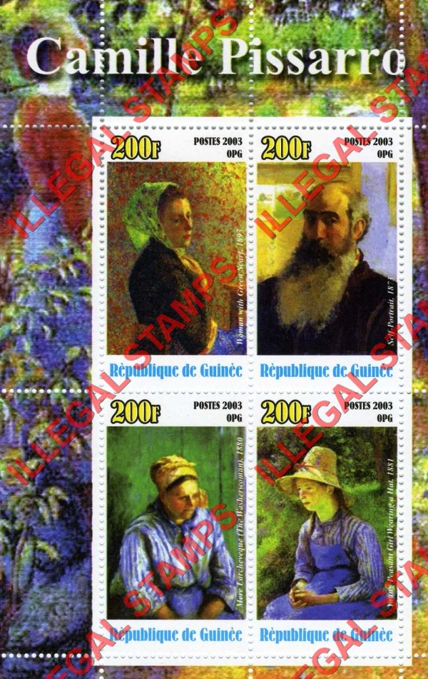 Guinea Republic 2003 Paintings by Camille Pissarro Illegal Stamp Souvenir Sheet of 4