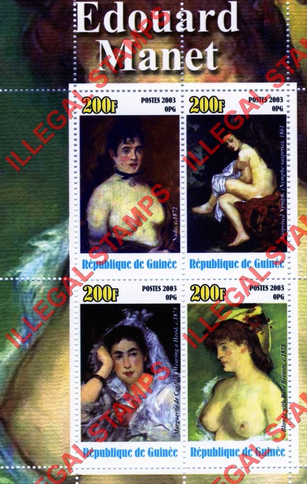 Guinea Republic 2003 Paintings by Edouard Manet Illegal Stamp Souvenir Sheet of 4