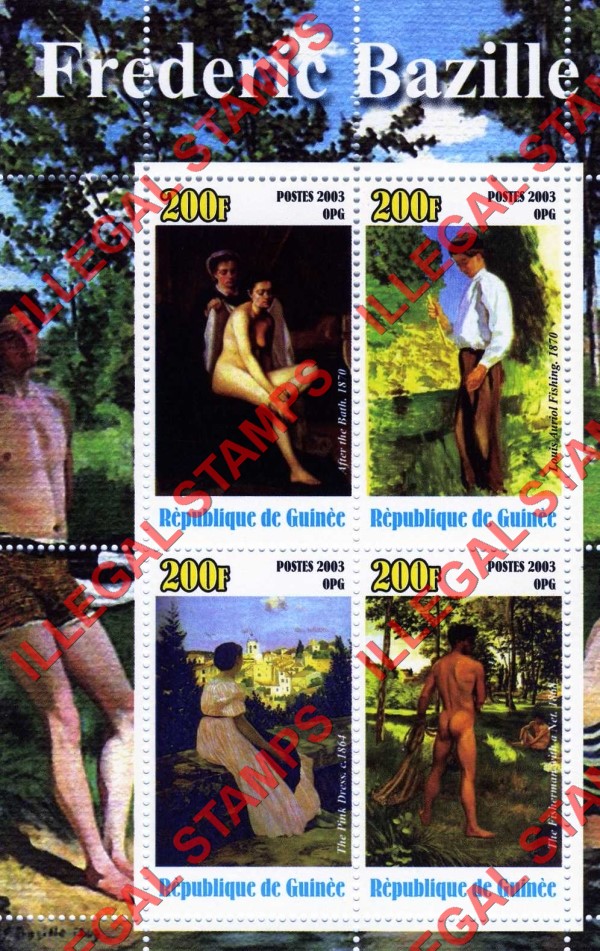 Guinea Republic 2003 Paintings by Frederic Bazille Illegal Stamp Souvenir Sheet of 4