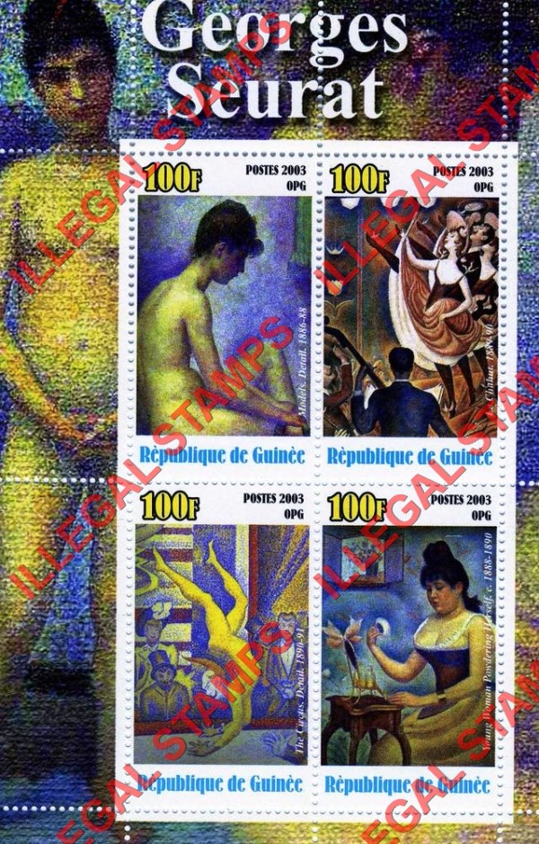 Guinea Republic 2003 Paintings by Georges Seurat Illegal Stamp Souvenir Sheet of 4