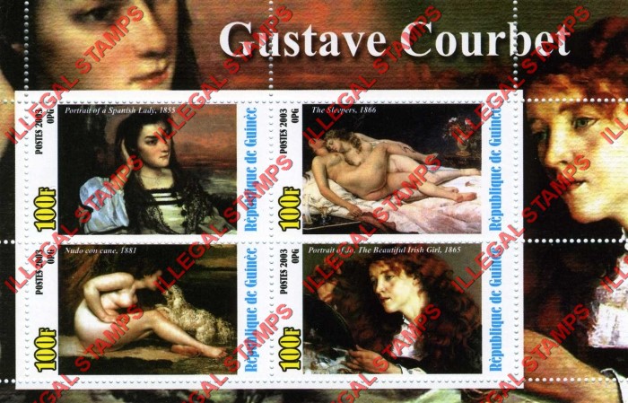 Guinea Republic 2003 Paintings by Gustave Courbet Illegal Stamp Souvenir Sheet of 4