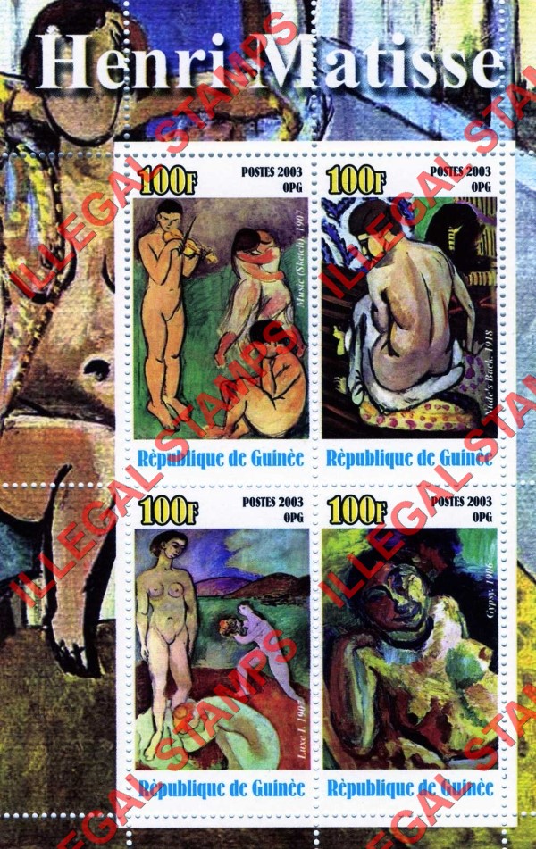 Guinea Republic 2003 Paintings by Henri Matisse Illegal Stamp Souvenir Sheet of 4