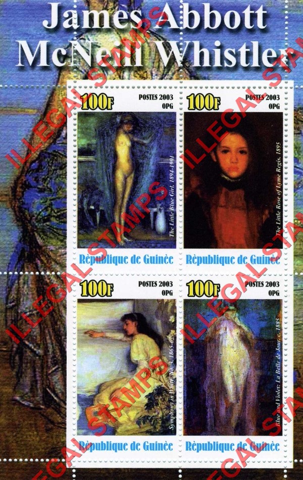 Guinea Republic 2003 Paintings by James Abbott McNeill Whistler Illegal Stamp Souvenir Sheet of 4