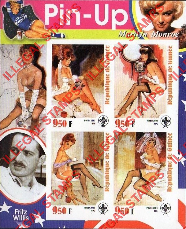 Guinea Republic 2003 Pin-Up Illegal Stamp Souvenir Sheet of 4 (Sheet 1)