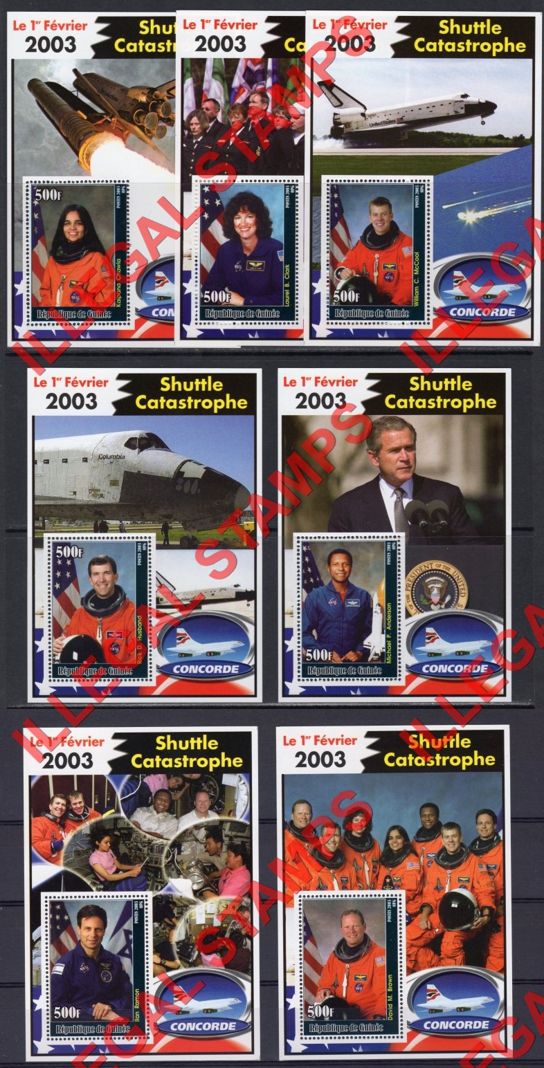 Guinea Republic 2003 Space Shuttle Disaster Illegal Stamp Souvenir Sheets of 1