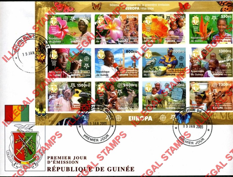 Guinea Republic 2005 EUROPA 2006 50th Anniversary Illegal Stamp Souvenir Sheet of 12 on Fake First Day Cover