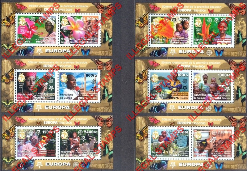 Guinea Republic 2005 EUROPA 2006 50th Anniversary Illegal Stamp Souvenir Sheets of 2
