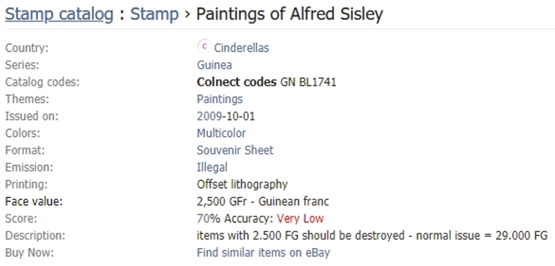 Snapshot of Colnect Listing and Description of Guinea Republic 2009 Paintings Illegal Stamp Souvenir Sheet