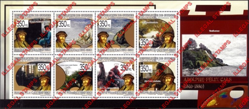 Guinea Republic 2009 Paintings Art by Adolphe-Felix Cals Illegal Stamp Souvenir Sheet of 8