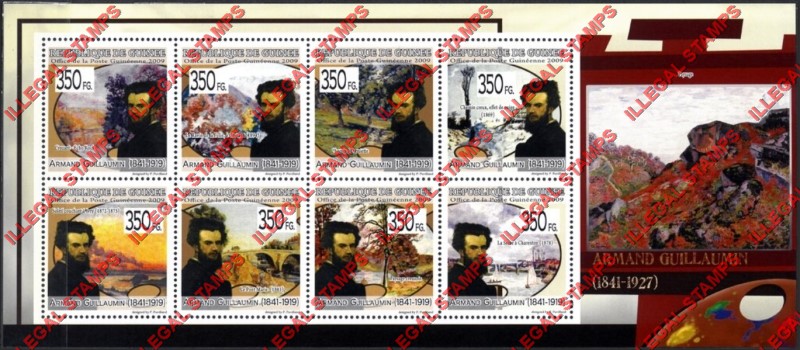 Guinea Republic 2009 Paintings Art by Armand Guillaumin Illegal Stamp Souvenir Sheet of 8