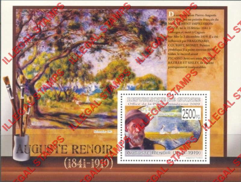 Guinea Republic 2009 Paintings Art by Auguste Renoir Illegal Stamp Souvenir Sheet of 1