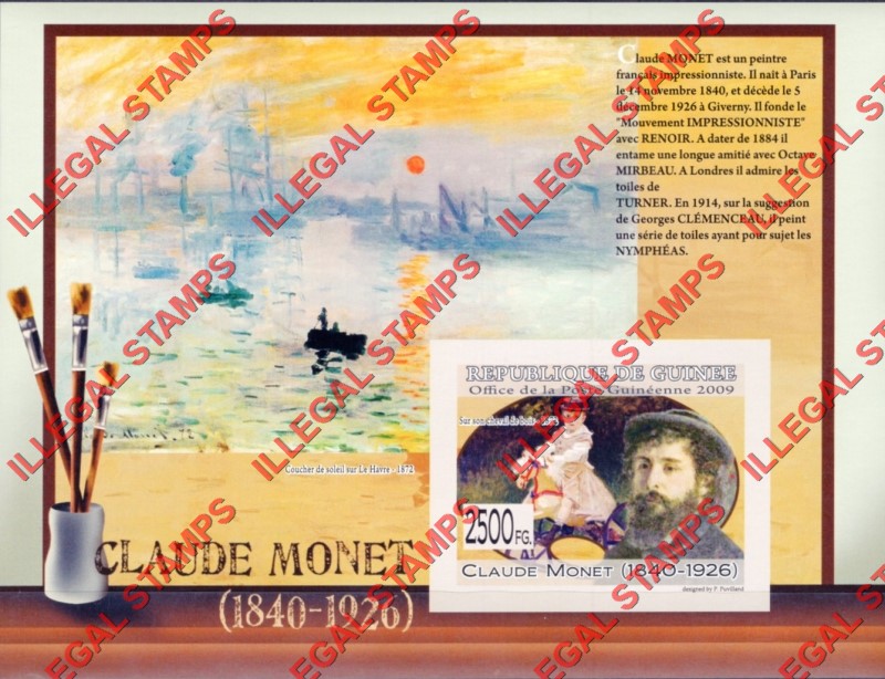 Guinea Republic 2009 Paintings Art by Claude Monet Illegal Stamp Souvenir Sheet of 1