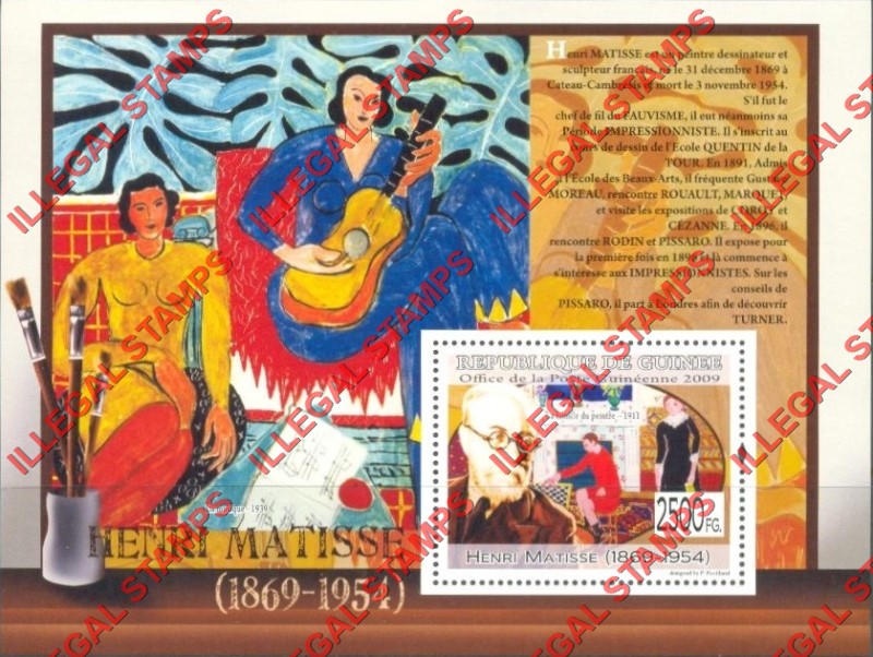 Guinea Republic 2009 Paintings Art by Henri Matisse Illegal Stamp Souvenir Sheet of 1