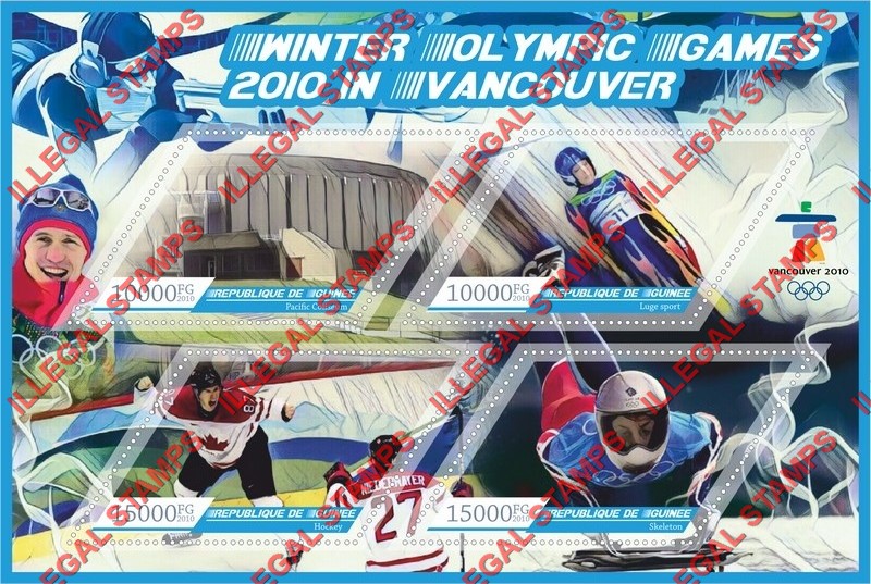 Guinea Republic 2010 Olympic Games in Vancouver Illegal Stamp Souvenir Sheet of 4
