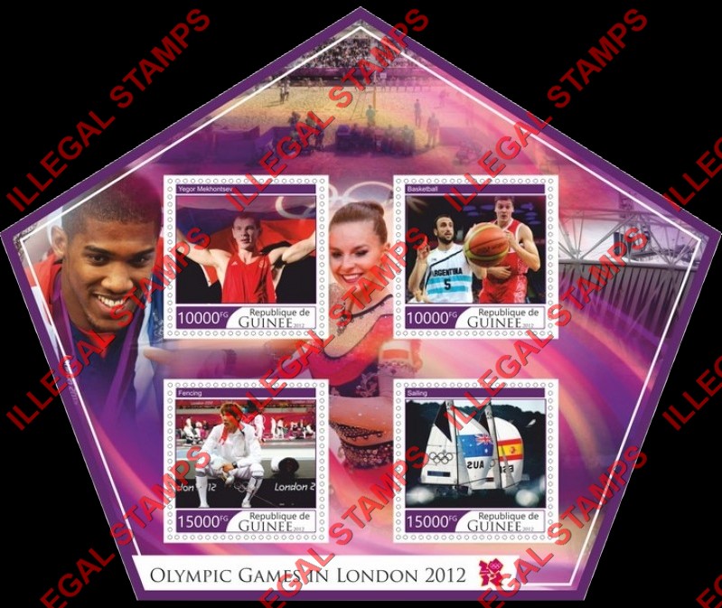 Guinea Republic 2012 Olympic Games in London (different) Illegal Stamp Souvenir Sheet of 4