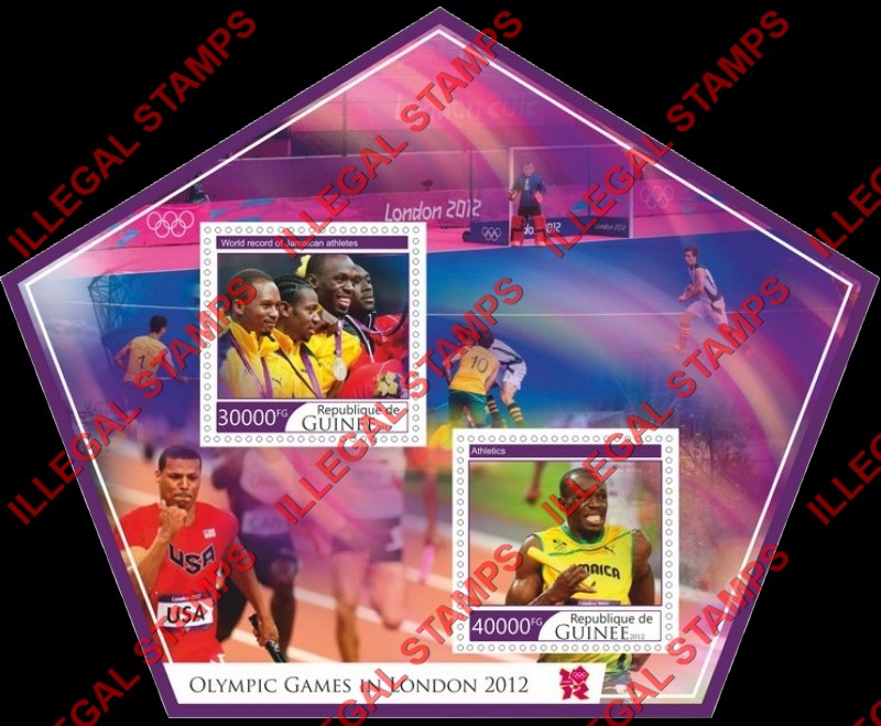 Guinea Republic 2012 Olympic Games in London (different) Illegal Stamp Souvenir Sheet of 2