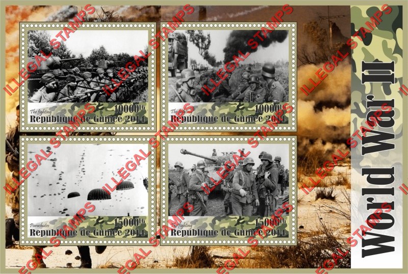 Guinea Republic 2014 World War II Illegal Stamp Souvenir Sheet of 4