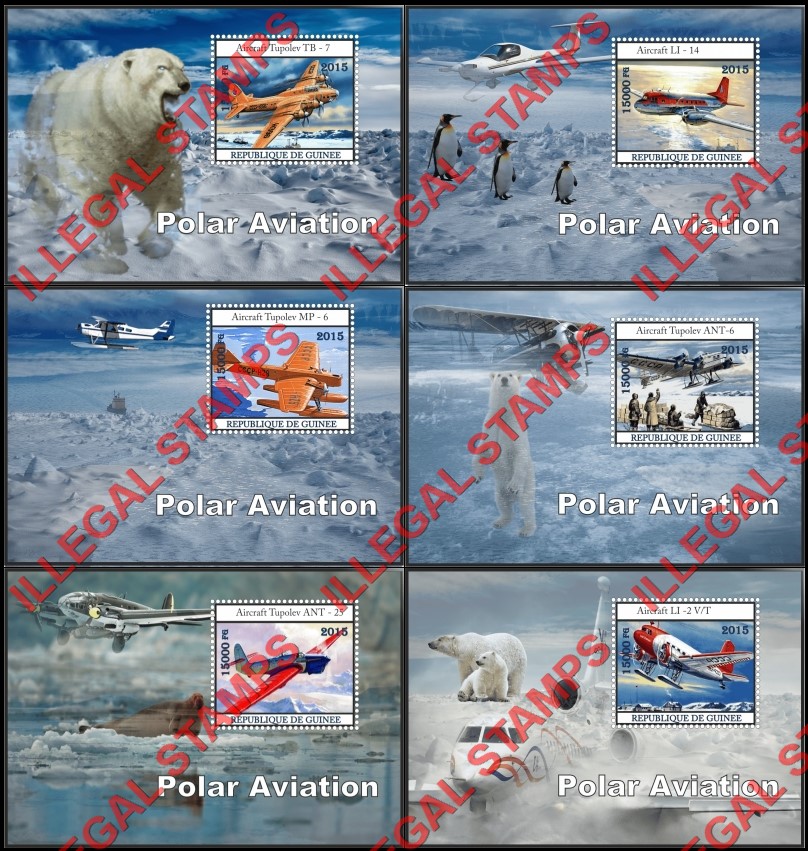 Guinea Republic 2015 Aviation Polar Illegal Stamp Souvenir Sheets of 1