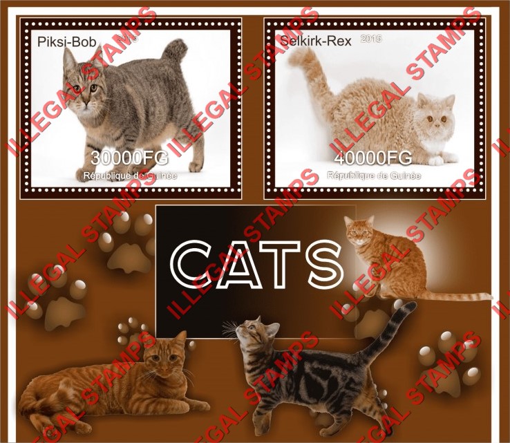 Guinea Republic 2015 Cats Illegal Stamp Souvenir Sheet of 2