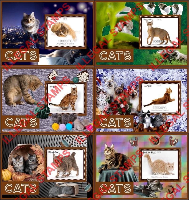 Guinea Republic 2015 Cats Illegal Stamp Souvenir Sheets of 1