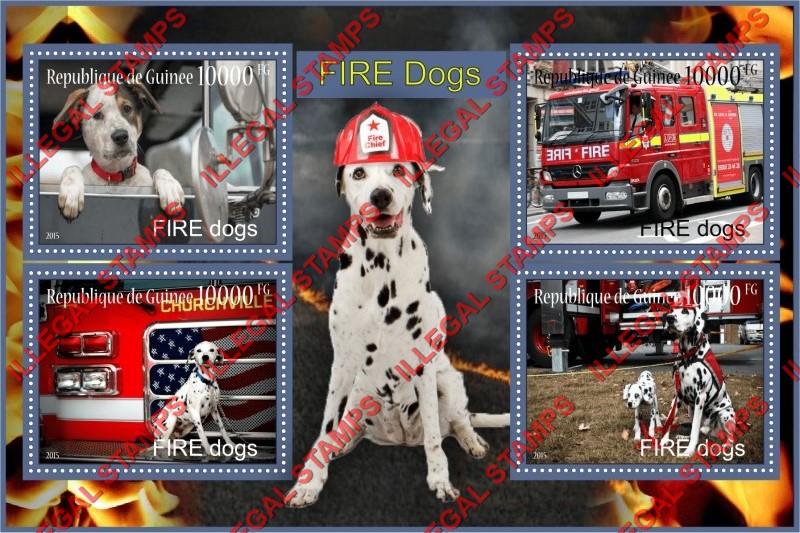 Guinea Republic 2015 Dogs Fire Dogs Illegal Stamp Souvenir Sheet of 4