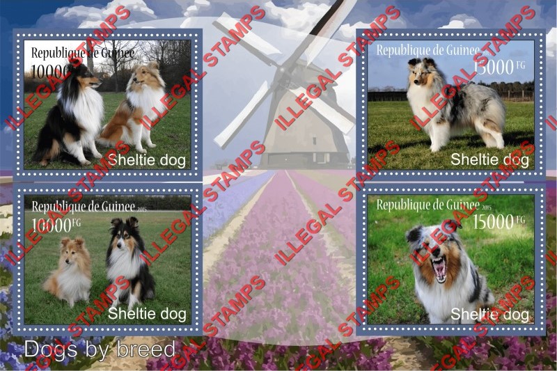 Guinea Republic 2015 Dogs Sheltie Dogs Illegal Stamp Souvenir Sheet of 4