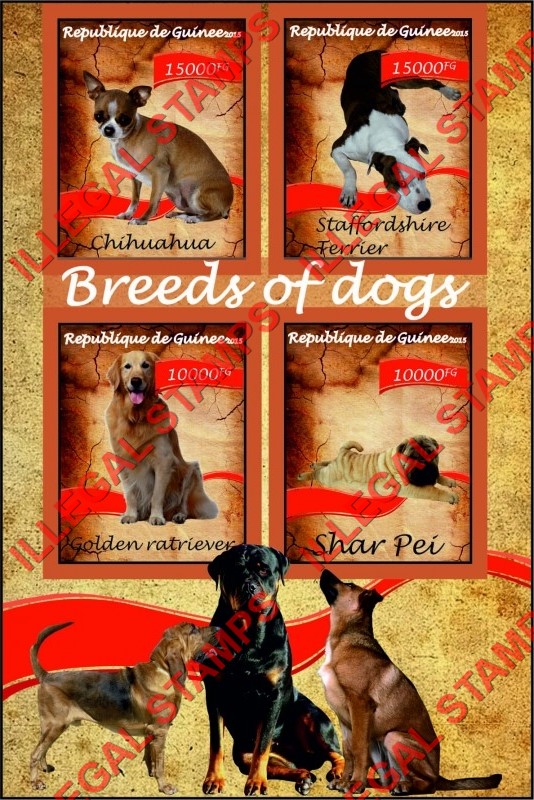 Guinea Republic 2015 Dogs Illegal Stamp Souvenir Sheet of 4