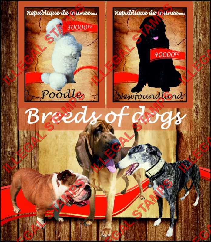 Guinea Republic 2015 Dogs Illegal Stamp Souvenir Sheet of 2