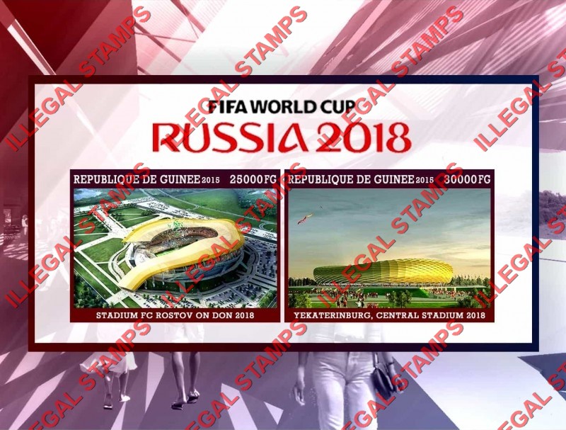 Guinea Republic 2015 FIFA World Cup Soccer in Russia in 2018 Stadiums Illegal Stamp Souvenir Sheet of 2