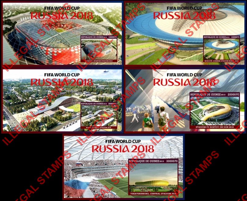 Guinea Republic 2015 FIFA World Cup Soccer in Russia in 2018 Stadiums Illegal Stamp Souvenir Sheets of 1