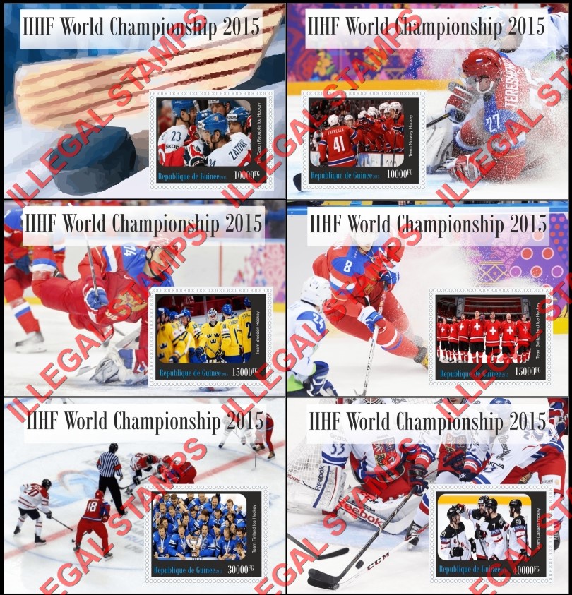 Guinea Republic 2015 Ice Hockey World Championship Illegal Stamp Souvenir Sheets of 1