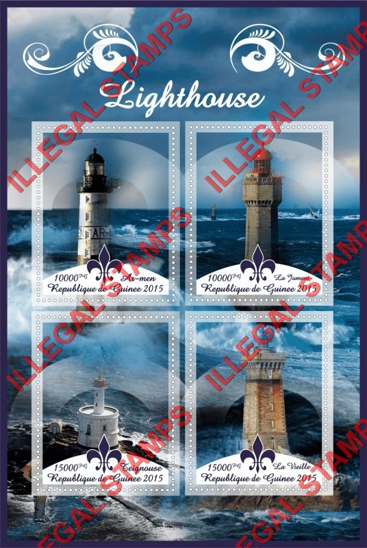 Guinea Republic 2015 Lighthouses Illegal Stamp Souvenir Sheet of 4