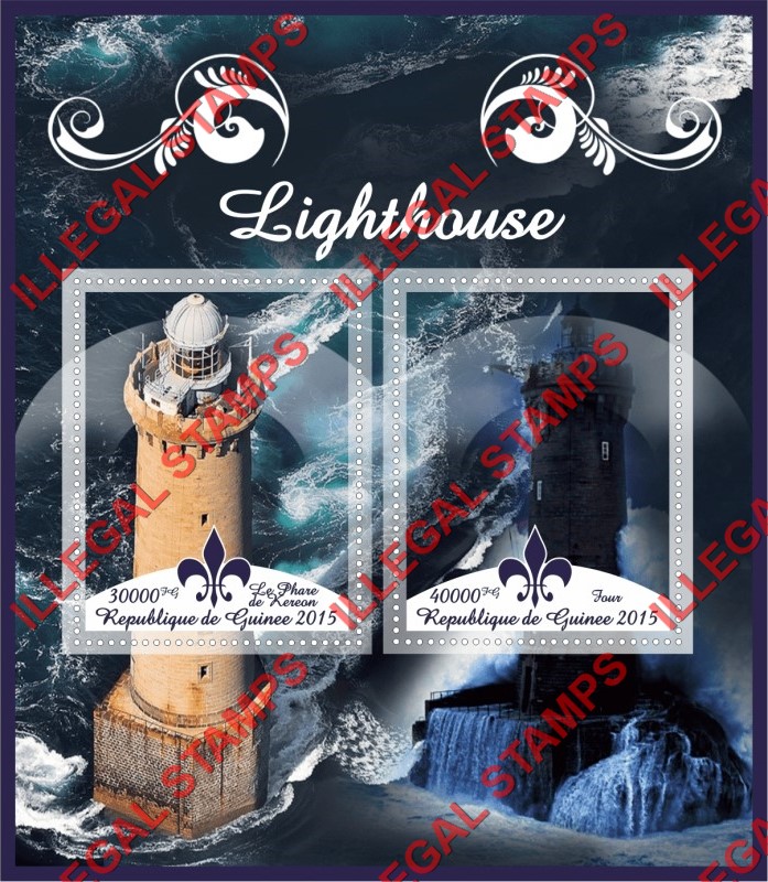Guinea Republic 2015 Lighthouses Illegal Stamp Souvenir Sheet of 2