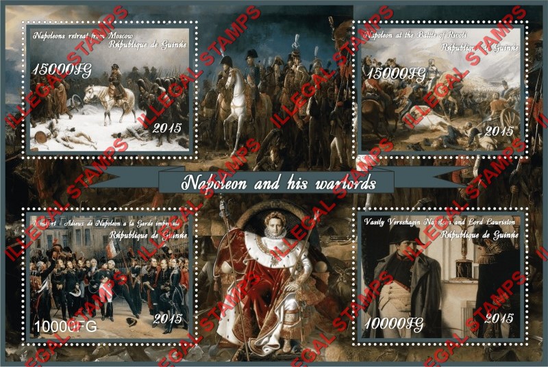 Guinea Republic 2015 Napoleon and His Warlords Illegal Stamp Souvenir Sheet of 4