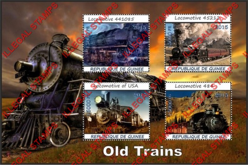 Guinea Republic 2015 Old Trains Locomotives Illegal Stamp Souvenir Sheet of 4