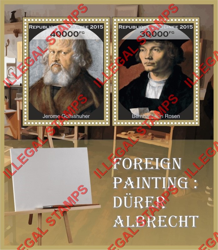 Guinea Republic 2015 Paintings by Albrecht Durer Illegal Stamp Souvenir Sheet of 2