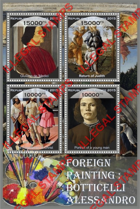 Guinea Republic 2015 Paintings by Alessandro Botticelli Illegal Stamp Souvenir Sheet of 4