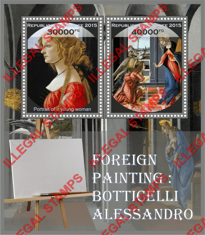 Guinea Republic 2015 Paintings by Alessandro Botticelli Illegal Stamp Souvenir Sheet of 2