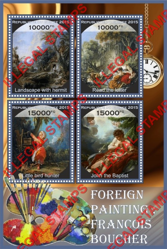 Guinea Republic 2015 Paintings by Francois Boucher Illegal Stamp Souvenir Sheet of 4