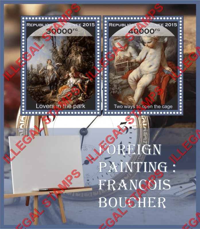 Guinea Republic 2015 Paintings by Francois Boucher Illegal Stamp Souvenir Sheet of 2