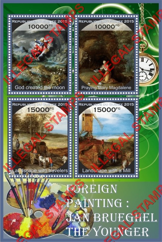 Guinea Republic 2015 Paintings by Jan Brueghel the Younger Illegal Stamp Souvenir Sheet of 4