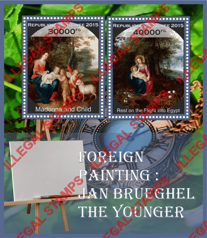 Guinea Republic 2015 Paintings by Jan Brueghel the Younger Illegal Stamp Souvenir Sheet of 2