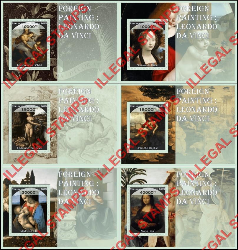 Guinea Republic 2015 Paintings by Leonardo da Vinci Illegal Stamp Souvenir Sheets of 1