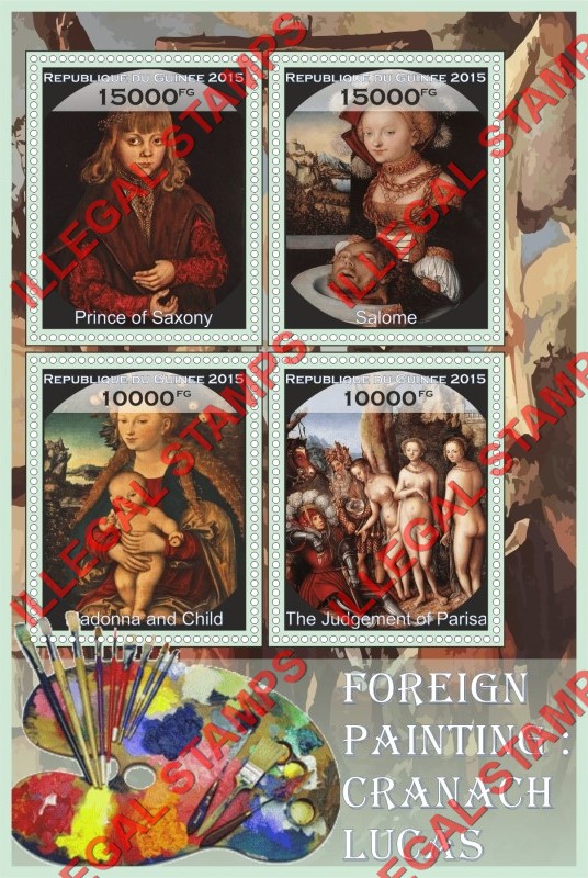 Guinea Republic 2015 Paintings by Lucas Cranach Illegal Stamp Souvenir Sheet of 4