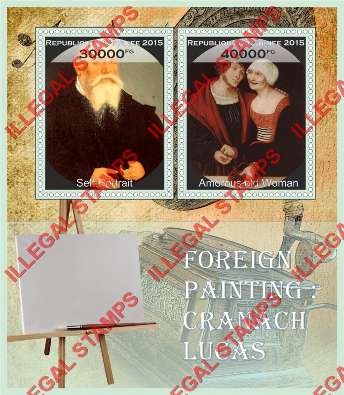 Guinea Republic 2015 Paintings by Lucas Cranach Illegal Stamp Souvenir Sheet of 2